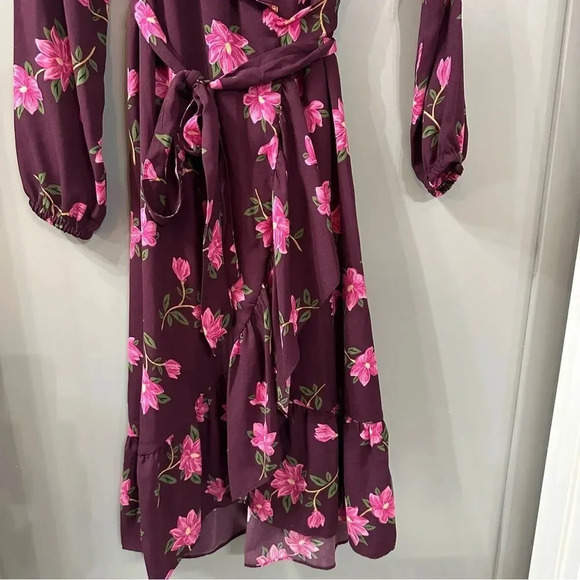 Draper James RSVP Plum Multicolor Floral Ruffle Wrap Lined Dress Size XS - Picture 4 of 7